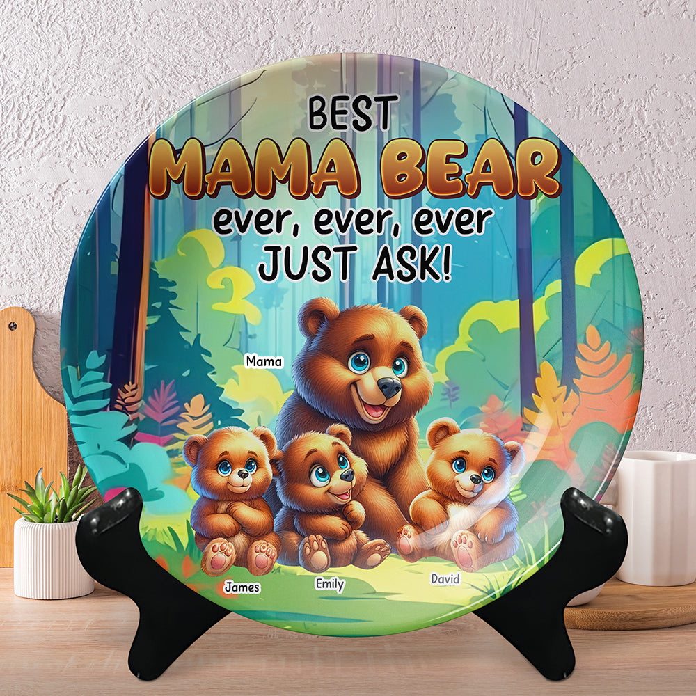Personalized Gifts For Bear Mom Round Plate Best Mom Bear Ever 02XQQN120325-Homacus