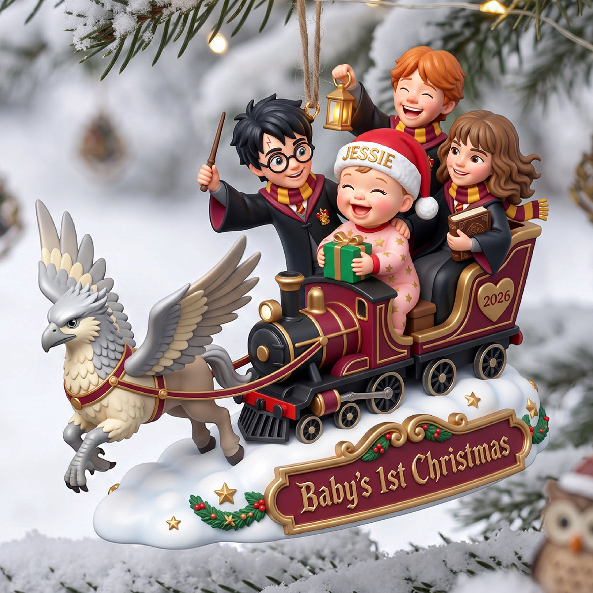 Whimsical Wonderland Baby First Christmas Riding in A Santa Sleigh Acrylic Ornament - Personalized Christmas Gifts For Kids 04tyta151026-Homacus