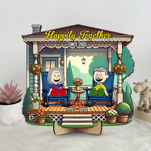 Personalized Gift For Couple Porch Wood Sign 01qhtn090125pa Happily Relaxing On Patio-Homacus