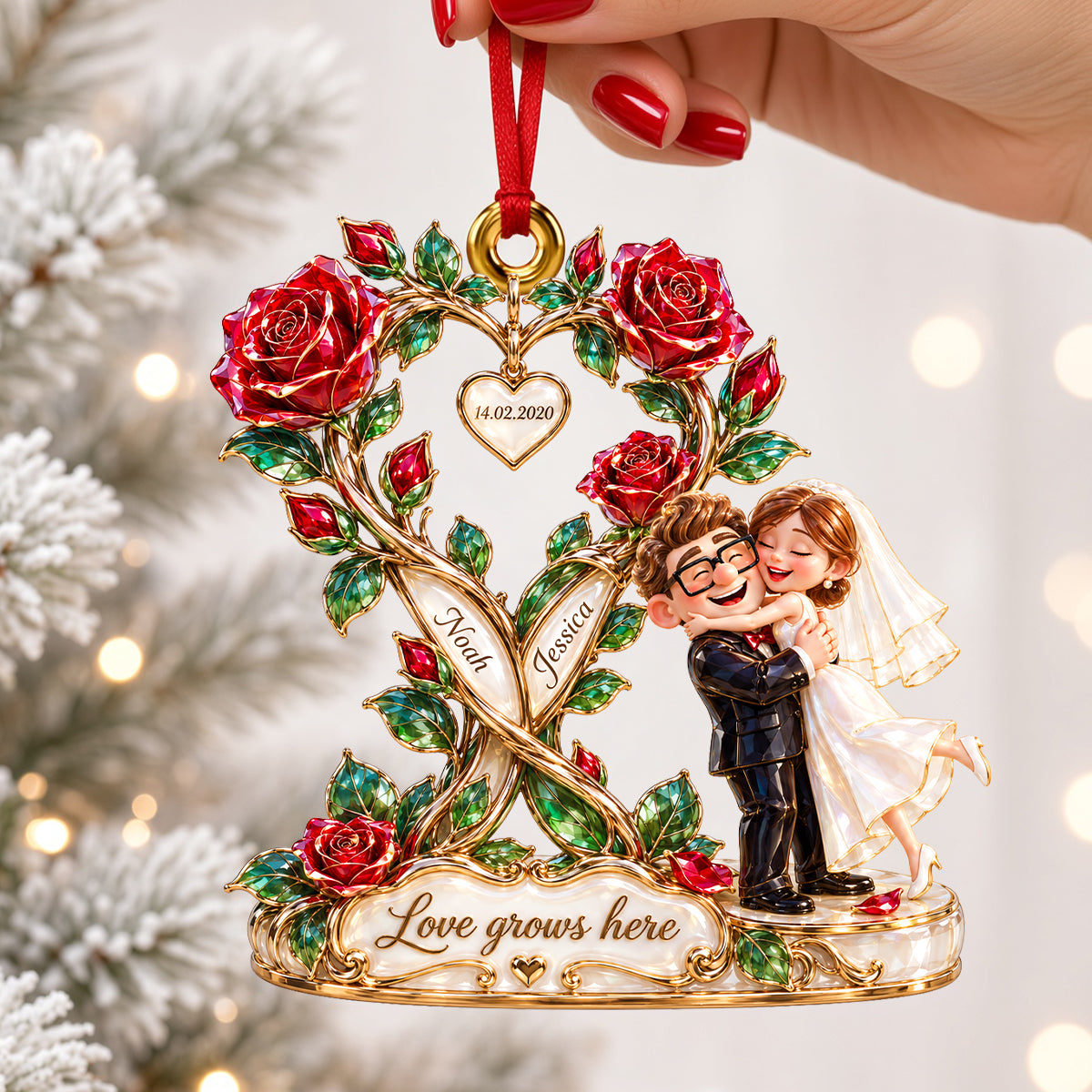 Happy Wed Love Grows Ornament, Personalized Gifts For Couple 03qhdh220926-Homacus