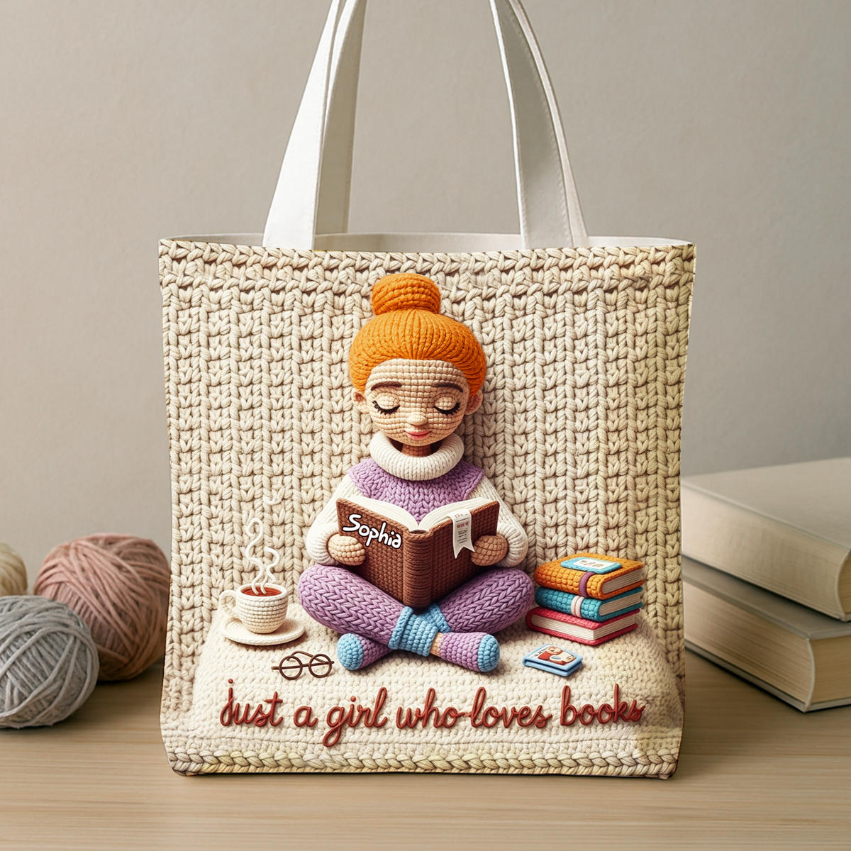 Knitted Girl Reading Book Tote Bag - Personalized Gifts For Book Lovers 03TGLU290725-Homacus