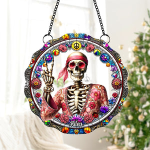 Personalized Gift For Hippie Acrylic Suncatcher, Peace Love Skull 04QHTN060924-Homacus