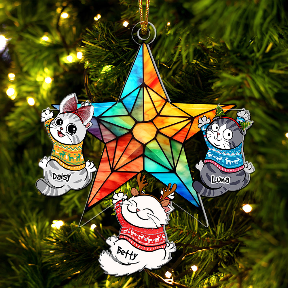 Personalized Gifts For Cat Lovers, Funny Naughty Cat Hanging On Christmas Star 04QHQN250924-Homacus