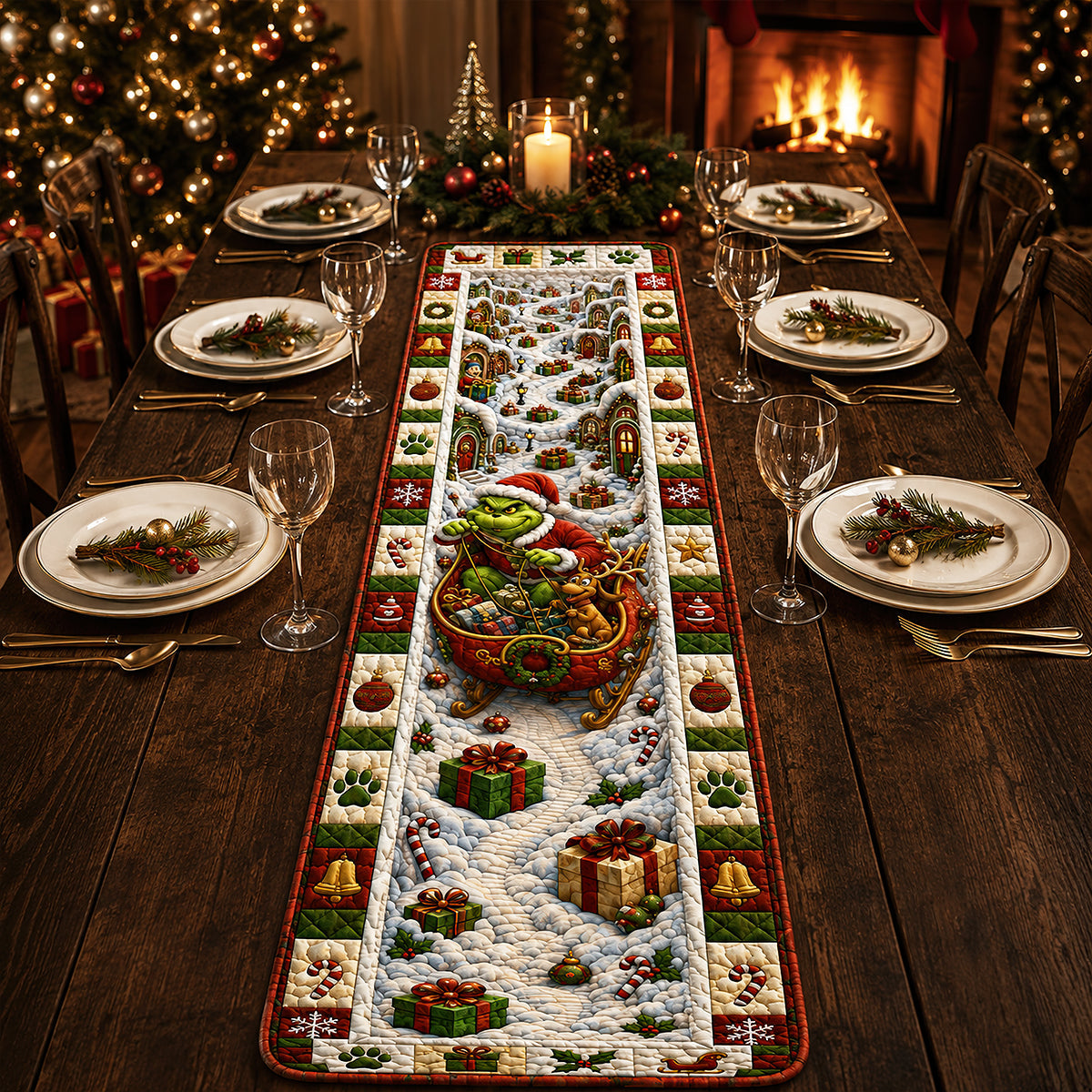 Festive Winter Quilted Table Runner - Personalize Gifts For Christmas 03hadt150826-Homacus