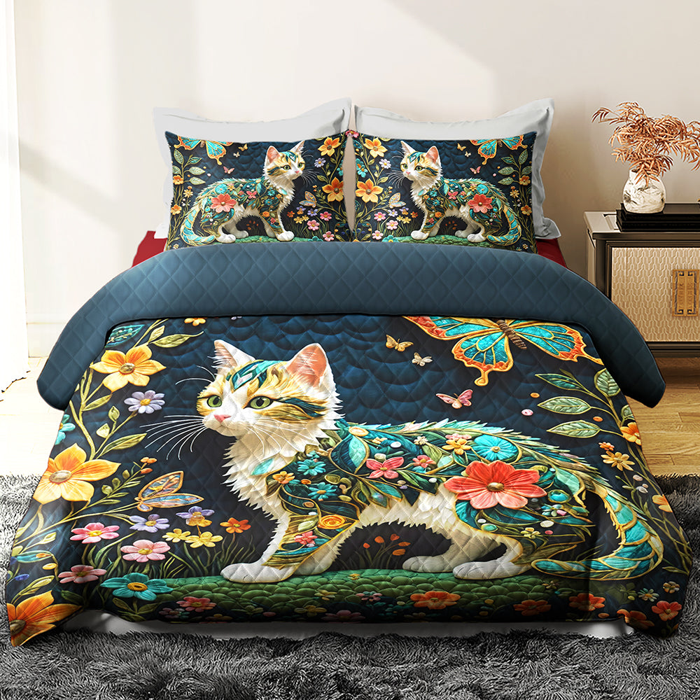 Gifts For Cat Lovers Quilt Bed Set 04huqn170125 Cat Butterfly Flower-Homacus
