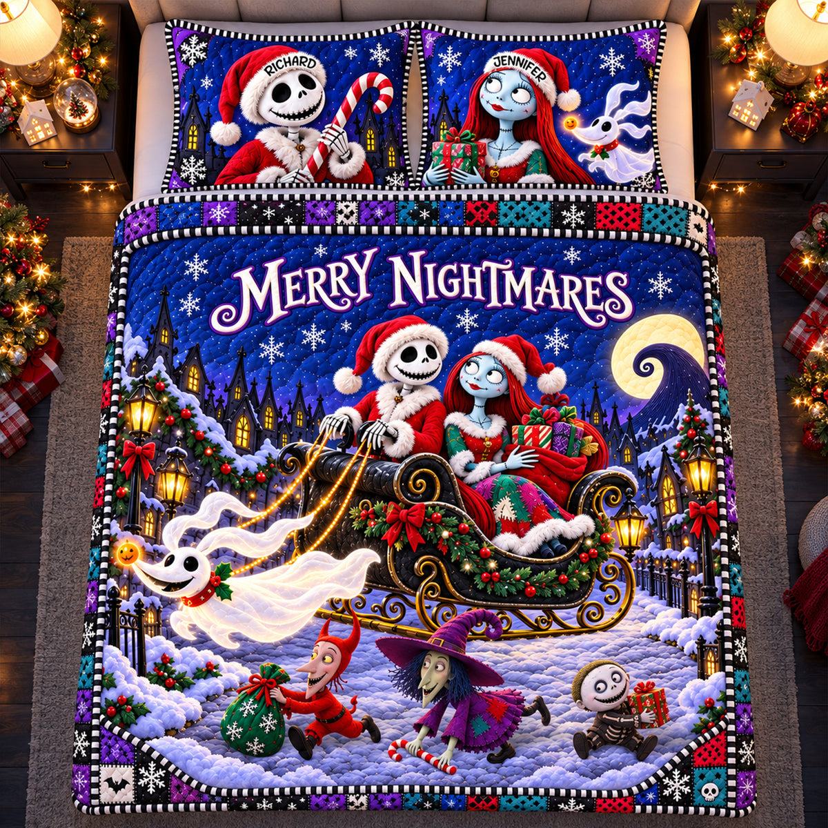 Spooky Couple Christmas Quilt Bed Set - Personalized Gifts For Couple 05tyqn011026