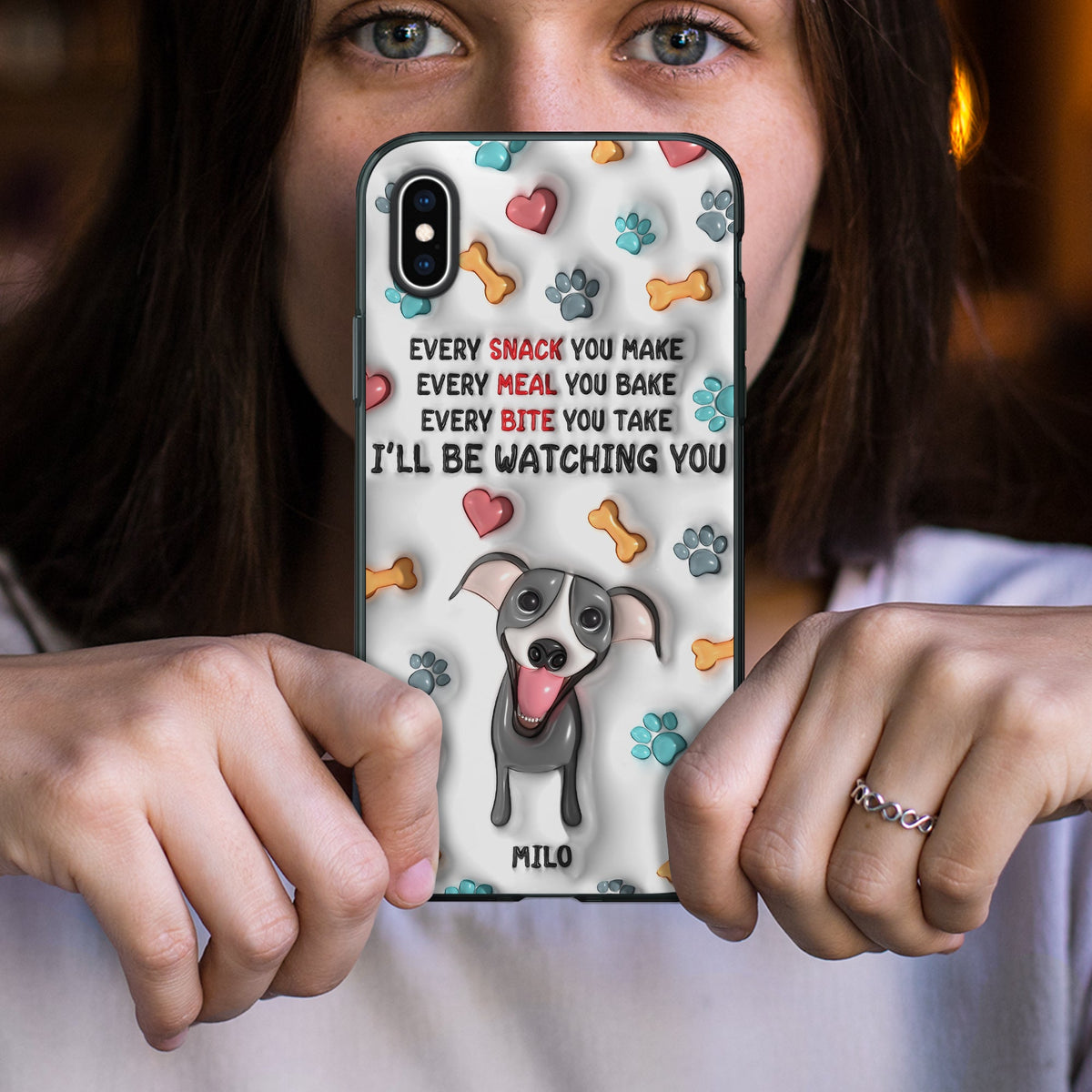 Personalized Gifts For Dog Lovers Phone Case, Cute Waiting Dog Puffy Effect 02qhpu080724-Homacus