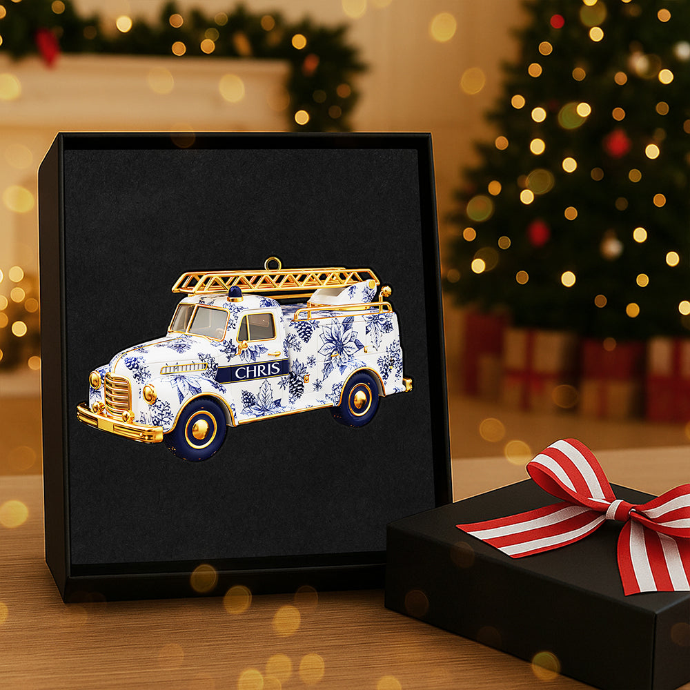Personalized Gifts For Christmas, Fire Truck Firefighter Toile de Jouy Custom Shape Acrylic Ornament 01pgta031025-Homacus