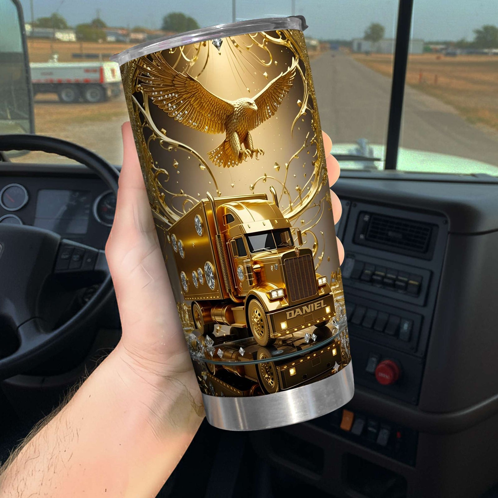 Golden Semi Truck Tumbler - Personalized Gifts For Truckers 07TGLU221025-Homacus