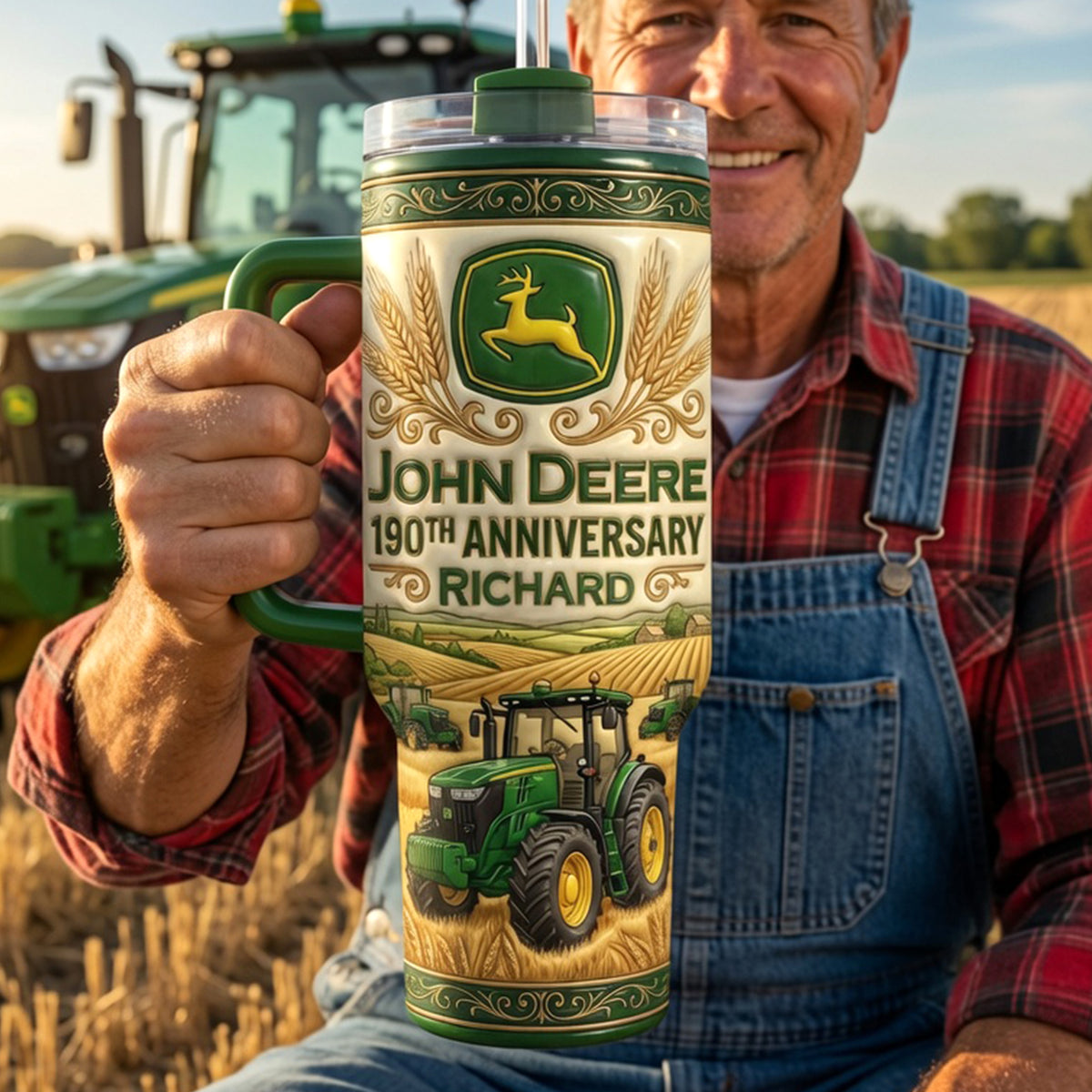 Green Farm Tractor Tumbler With Handle - Personalized Gifts For Tractor Lovers 04naqn250626-Homacus