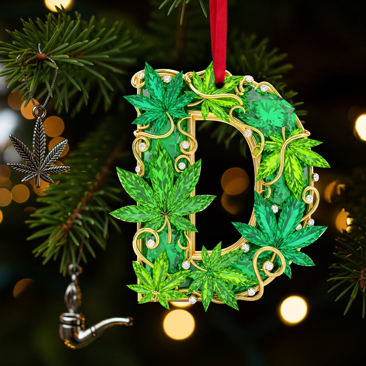 Crystal Leaf Initial Ornament - Christmas Gifts For Stoners 05TOLU270825-Homacus