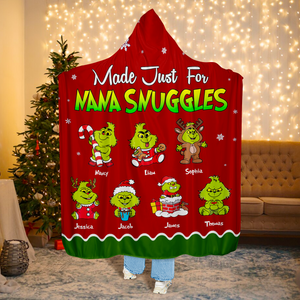 Personalized Gifts For Grandma Christmas Green Monster Blanket Hooded 01KAPU071124-Homacus