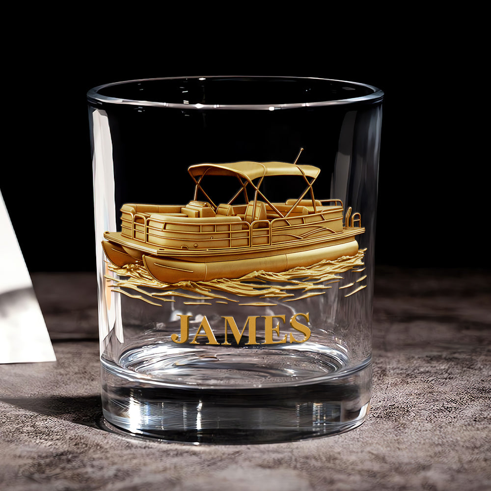 Pontoon Personalized 11oz Round Drinking Glass, Personalized Gifts For Sea Lover 01pgta230925-Homacus