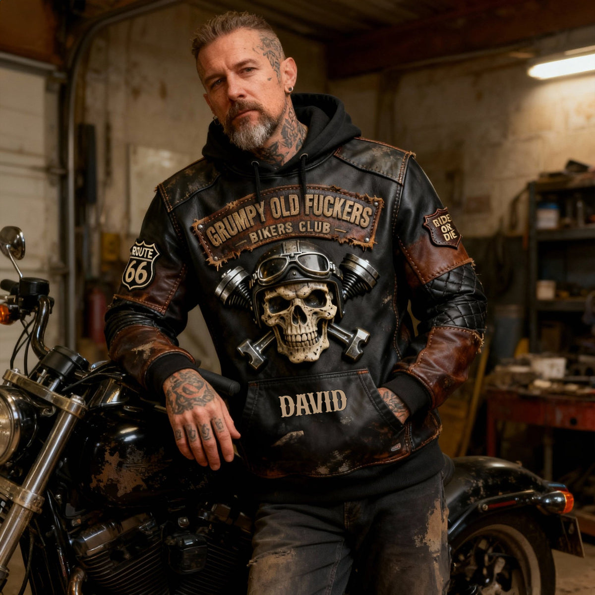 Vintage Biker Skull Hoodie - Personalized Gift For Bikers 05NALU230126-Homacus