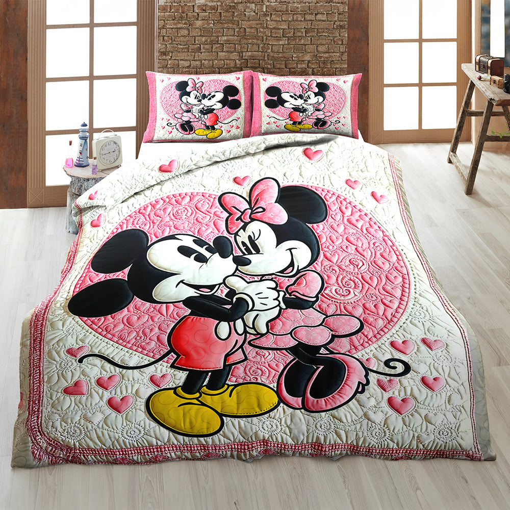 Gifts For Couple Quilt Bed Set, Cute Cartoon Couple, Soft Pink & White Bedding Set 03qhqn230125-Homacus