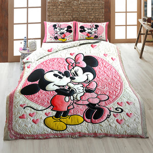 Gifts For Couple Quilt Bed Set, Cute Cartoon Couple, Soft Pink & White Bedding Set 03qhqn230125-Homacus