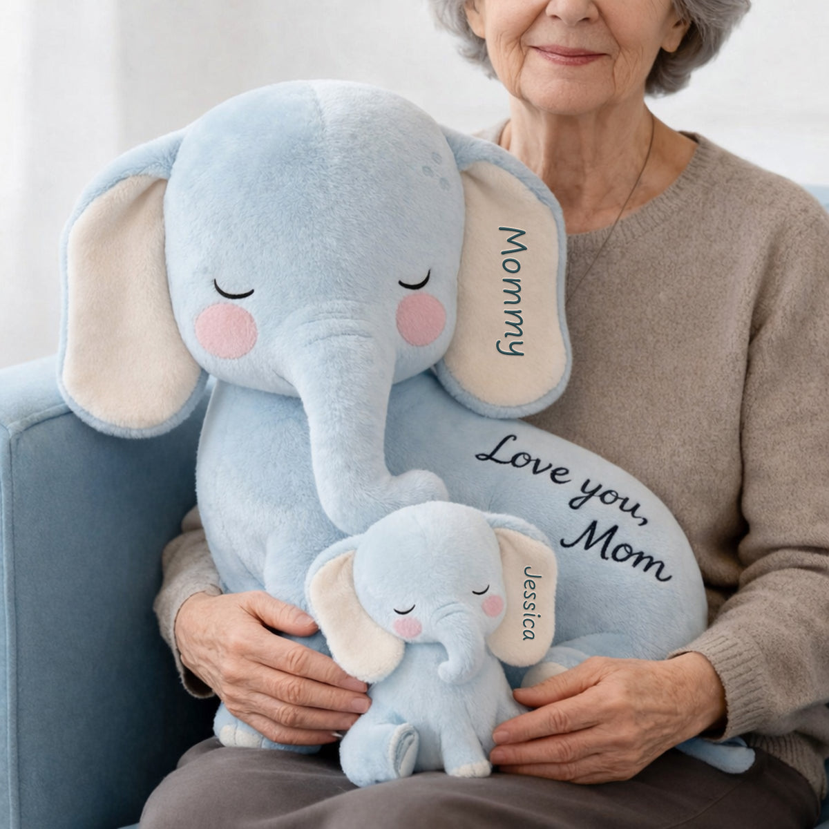 Snuggle Elephant Mom Custom Shape Pillow - Personalized Gifts For Mom 04qhlu240226-Homacus