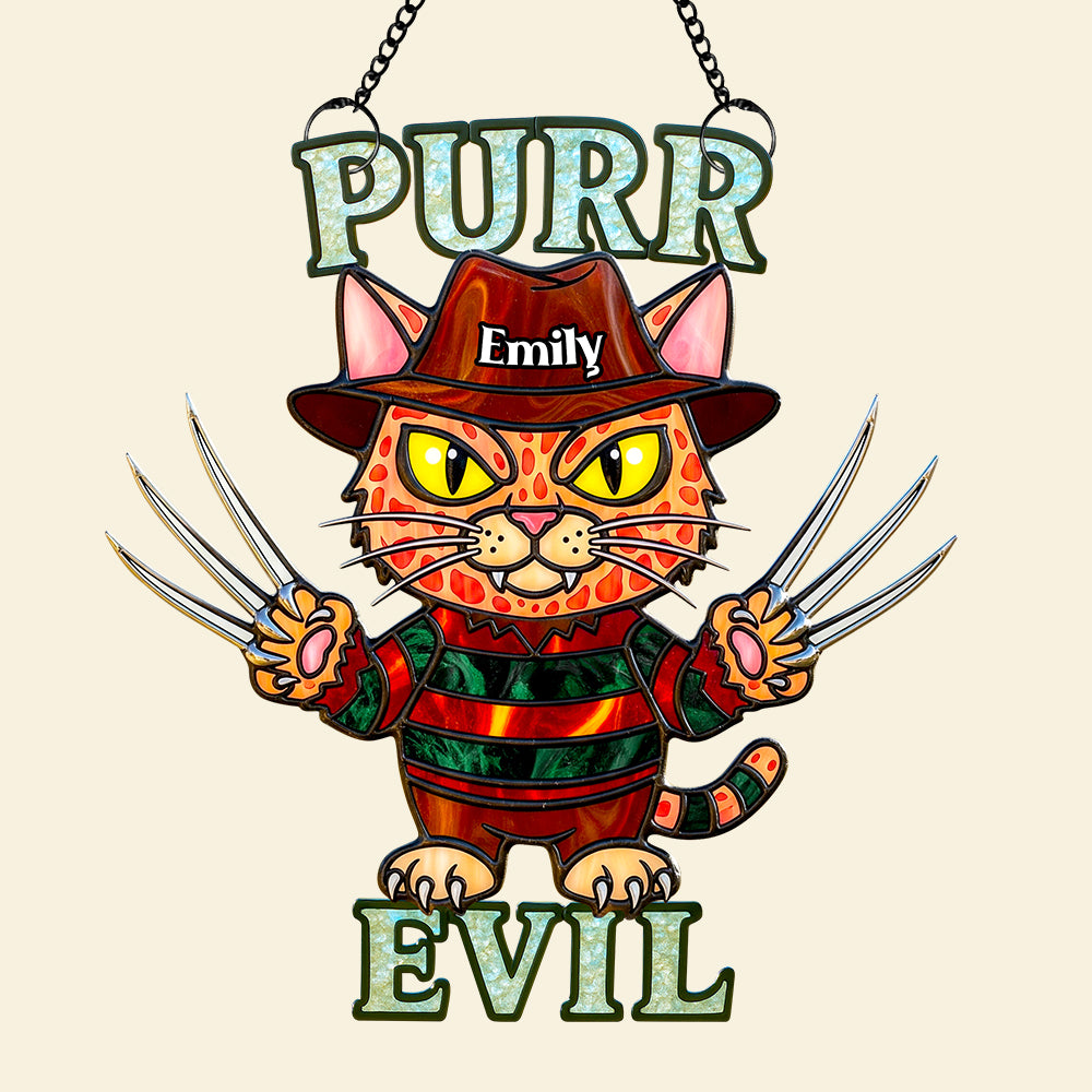 Creepy Cute Cat Suncatcher Ornament, Personalized Gifts For Cat Lovers & Horror Fans 01PADT070825-Homacus