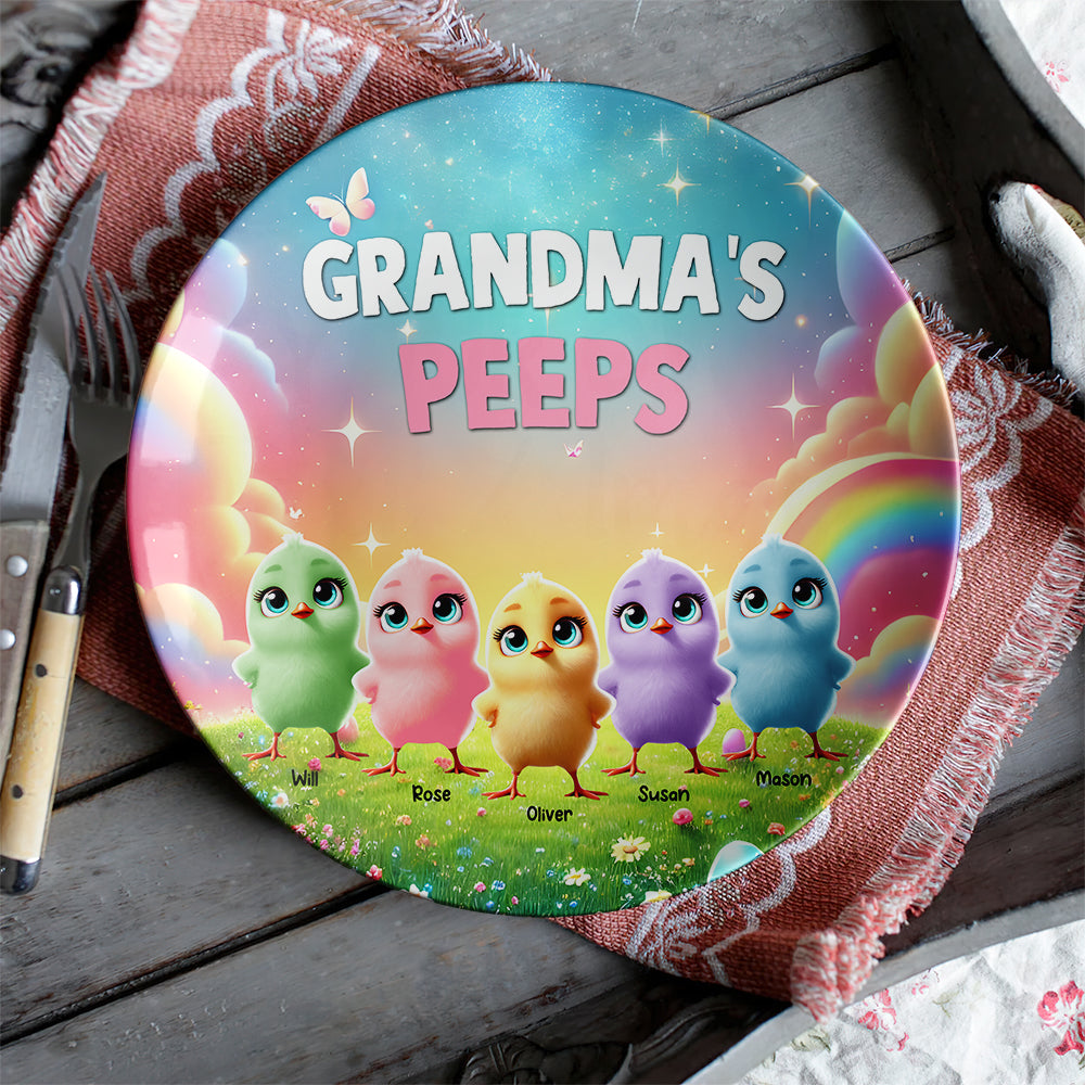 Personalized Gifts For Grandma Round Plate, Easter Day Chick Peeps 022TGMH180325-Homacus