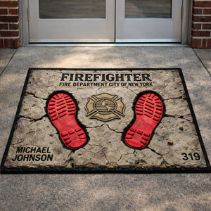 Firefighter Boot Print Doormat - Personalized Gift For Firefighter 04TGLU120226-Homacus