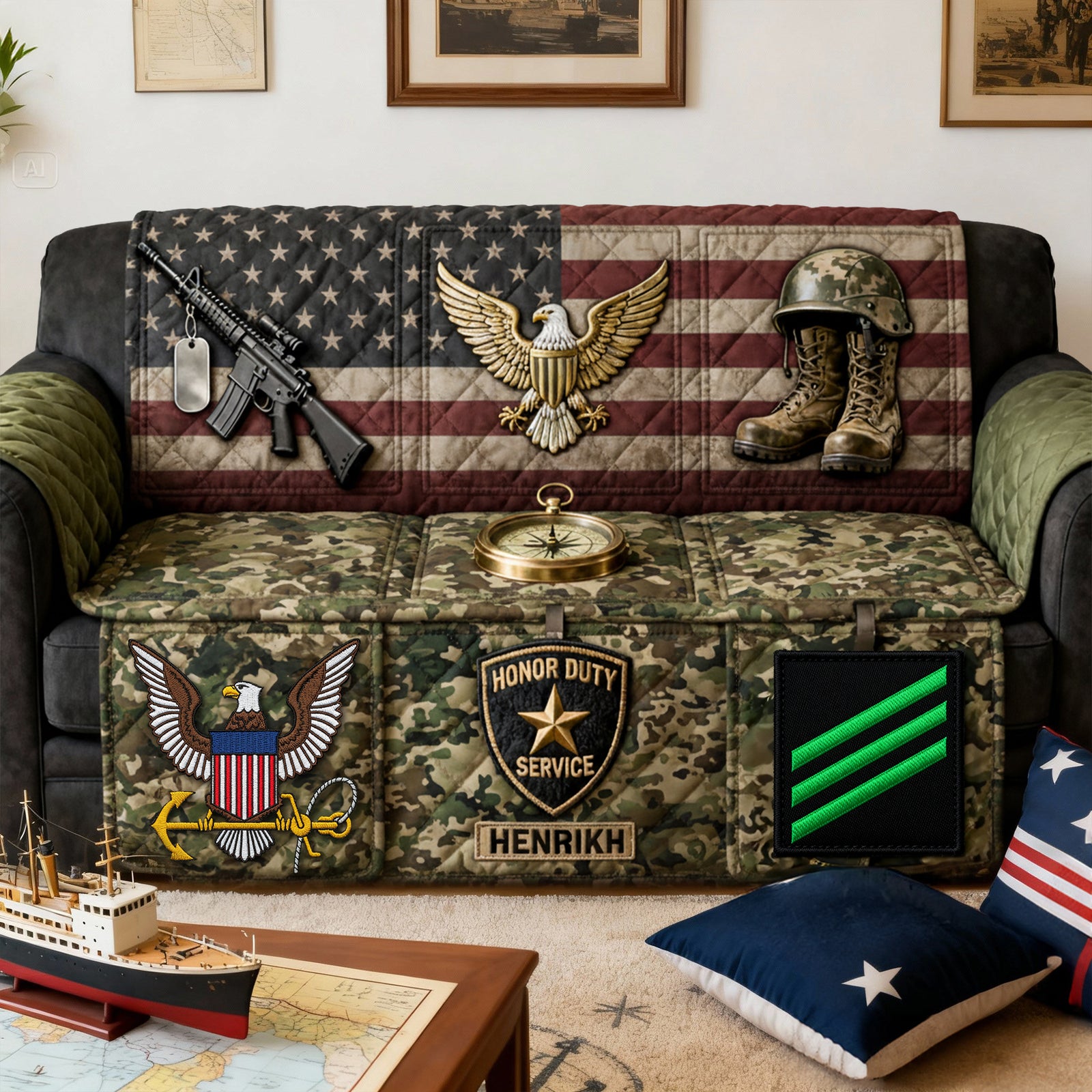 Proud Veteran Service Sofa Cover - Personalized Gift For Veteran 05KILU040226-Homacus