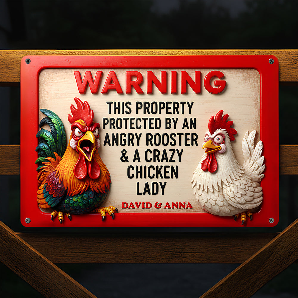 Funny Angry Rooster & Chicken Lady Metal Sign Personalized Gifts 05NADT261125-Homacus