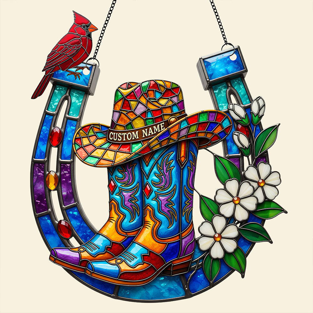 Cowboy Boots & Horseshoe Suncatcher Ornament Personalized Gifts For Horse Lovers 06OHDT191225-Homacus