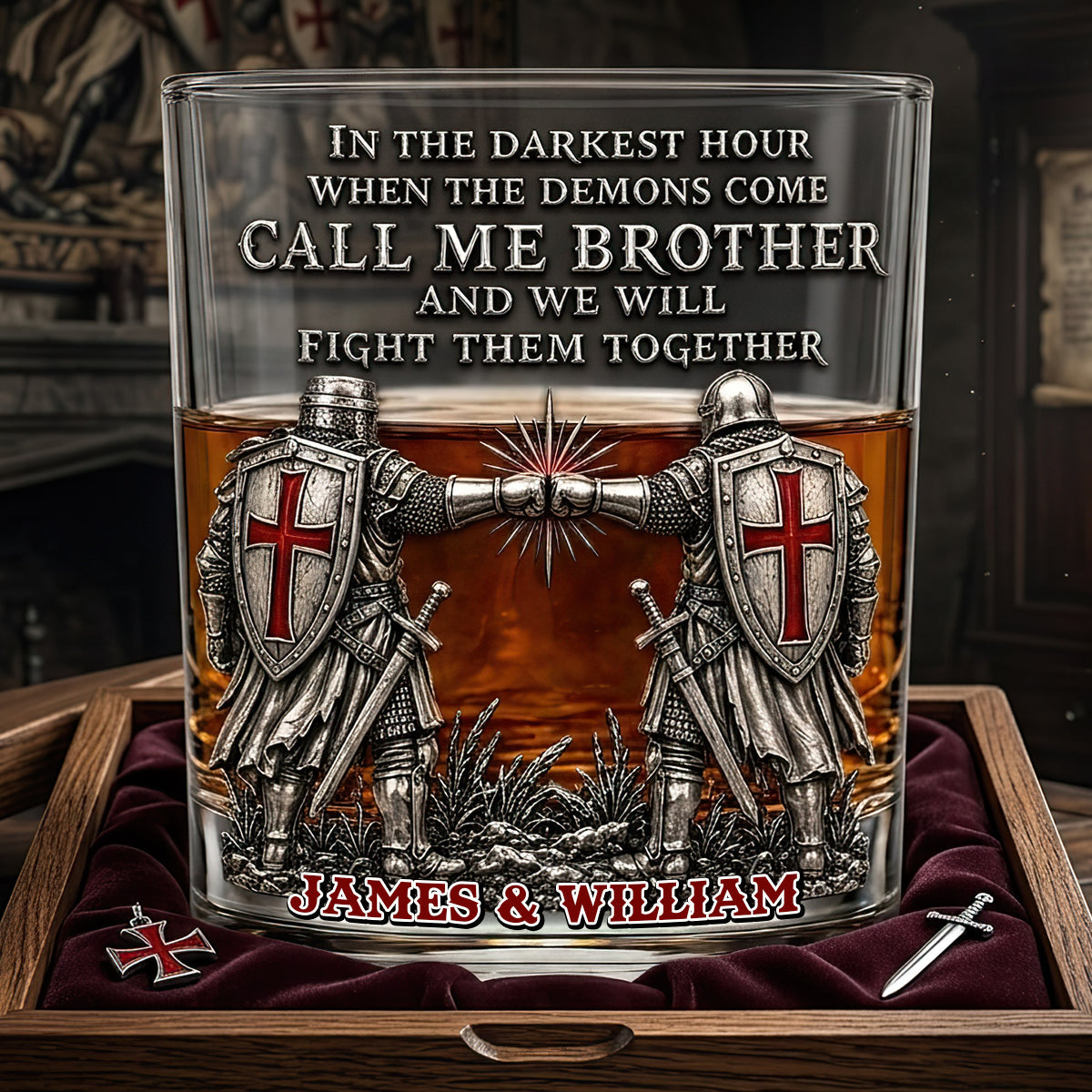 Brothers In Arms Round Glass - Personalized Gift For Brothers 02NADT060626-Homacus
