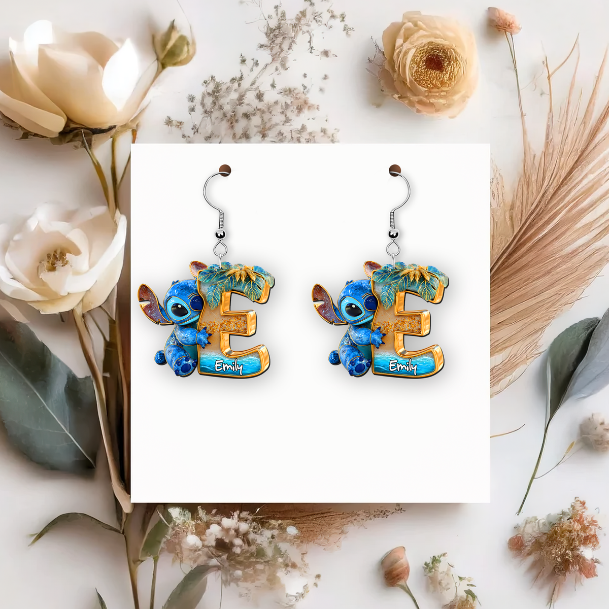 Blue Monsters Alphabet Earrings - Personalized Gift For Her 05TGLU130625-Homacus