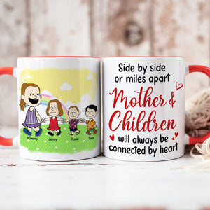 Personalized Gifts For Mom Coffee Mug 02xqtn210125hh Side By Side Or Mile Apart Mom & Children Will Always Be Connected By Heart-Homacus