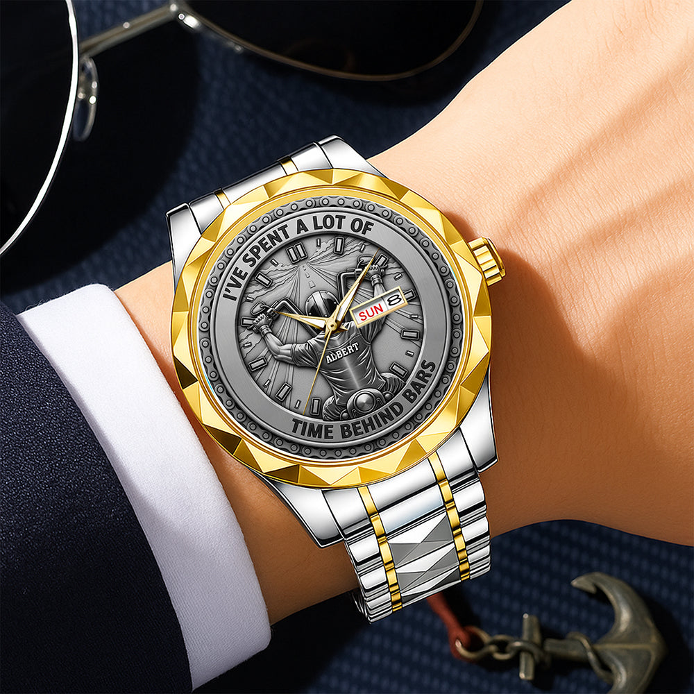 Biker Behind Bars Stainless Steel Men's Watch, Personalized Gifts For Motorcycle Lovers 03qhqn310725-Homacus