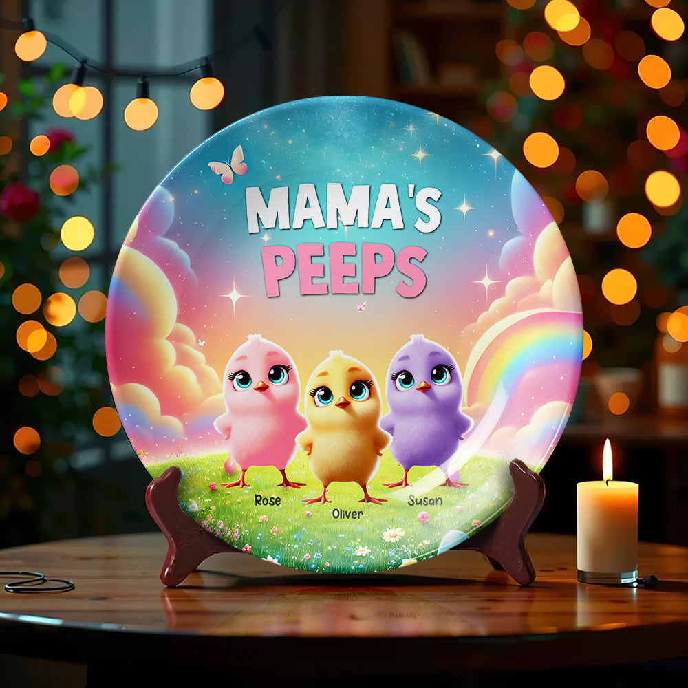 Personalized Gifts For Mom Round Plate, Easter Day Chick Peeps 021TGMH180325-Homacus