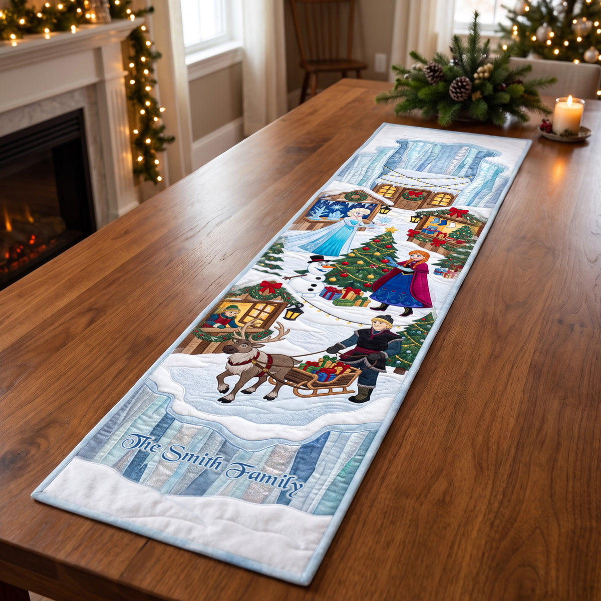 Festive Winter Village Table Runner - Personalized Gift For Family 01HAQN210826