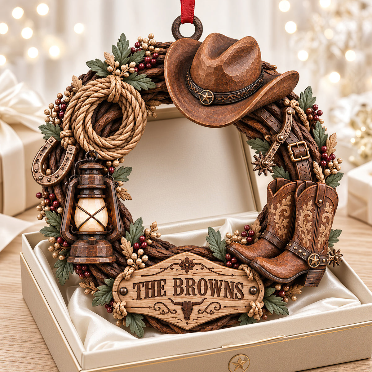 Cowboy Wooden Wreath Acrylic Ornament - Personalized Christmas Gifts 05ttdt091026-Homacus