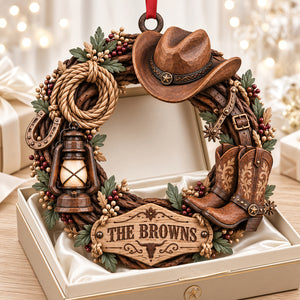 Cowboy Wooden Wreath Acrylic Ornament - Personalized Christmas Gifts 05ttdt091026-Homacus
