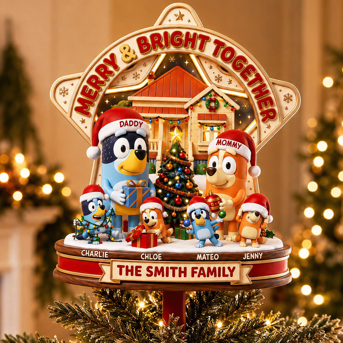 Merry & Bright Together Christmas Tree Topper - Personalized Gifts For Family 03todt170826