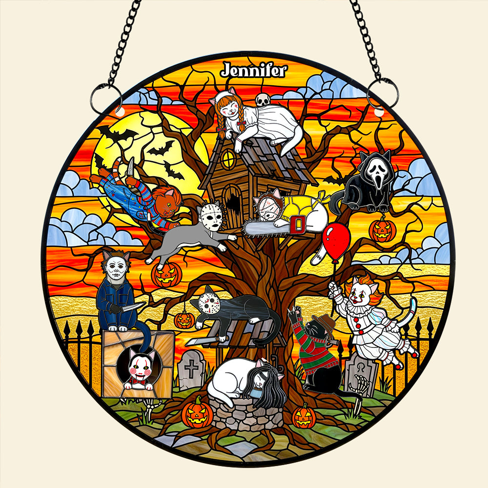 Creepy Cat Suncatcher Ornament, Personalized Gifts For Cat Lovers & Horror Fans 04QHDT070825-Homacus