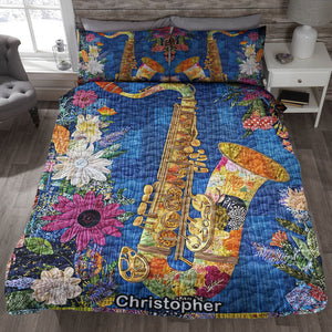 Floral Harmony Saxophone, Personalized Gifts For Saxophone Lovers Quilt Bed Set 03QNQN311224-Homacus