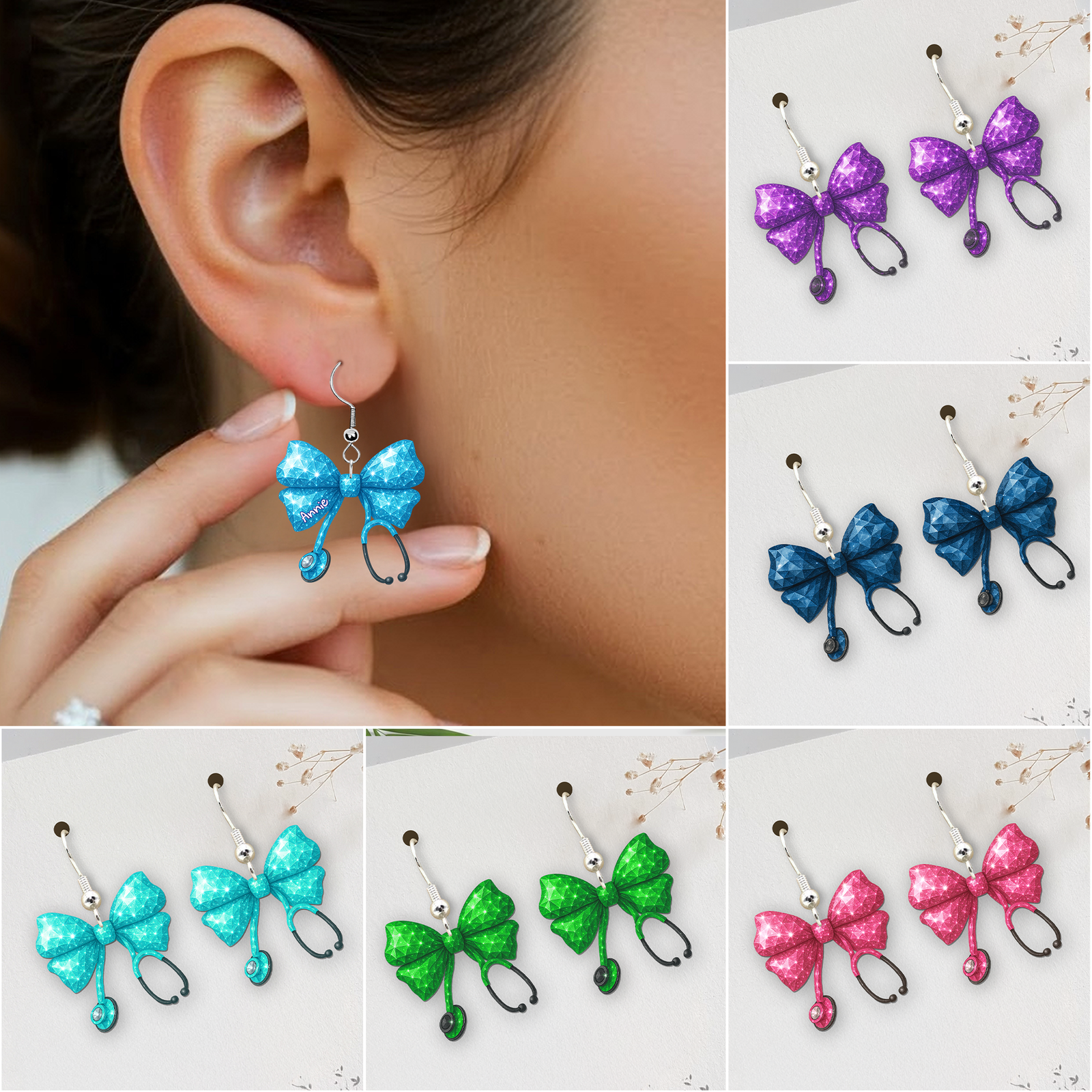 Stethoscope Bow Earrings - Personalized Gifts For Nurses 04PULU270625-Homacus