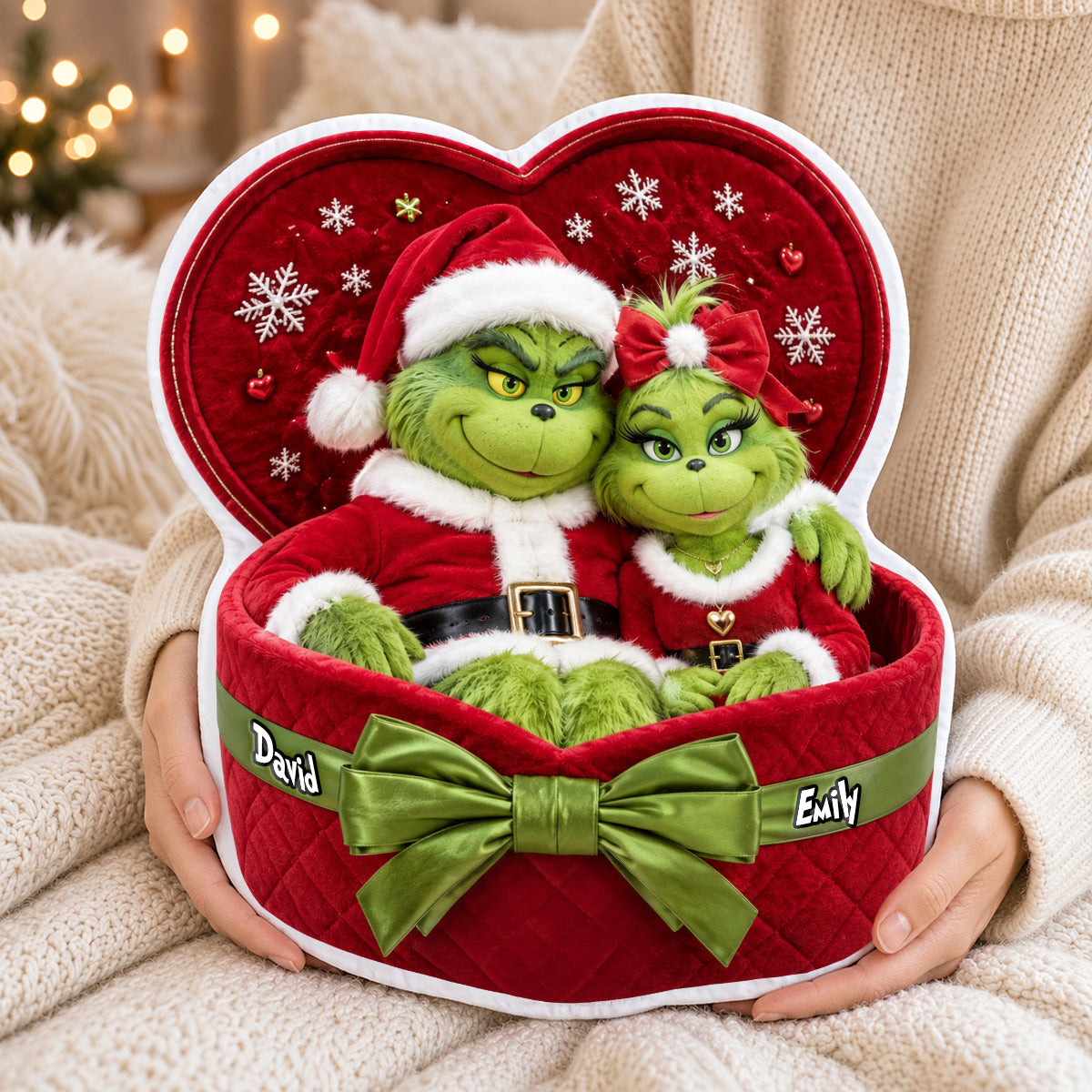 Festive Couple Red Gift Box Pillow - Personalized Christmas Gift For Couples 04PADH150926