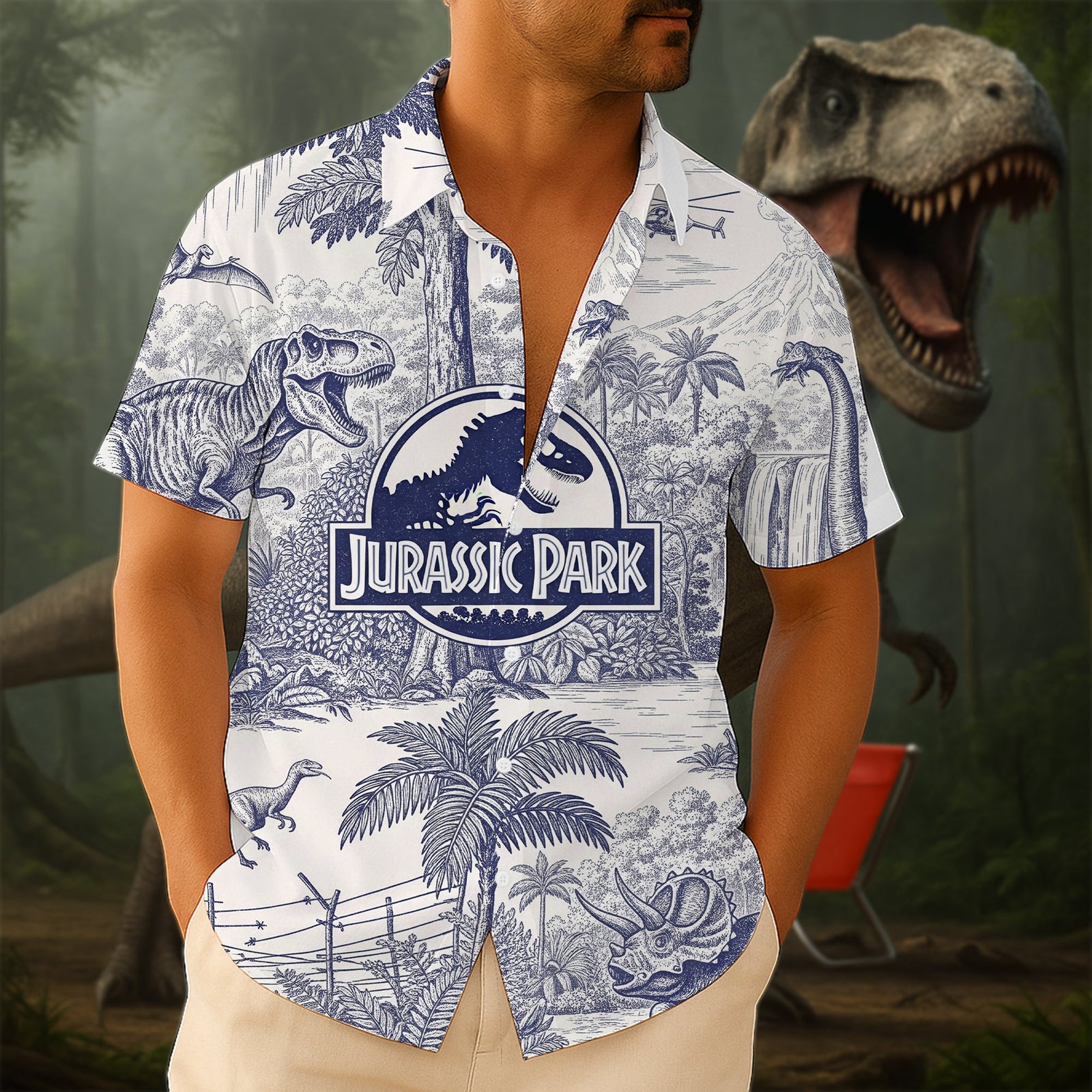 Toile de Jouy Style Hawaiian Shirt - Personalized Gifts For Dinosaur Lovers 03NALU260625-Homacus