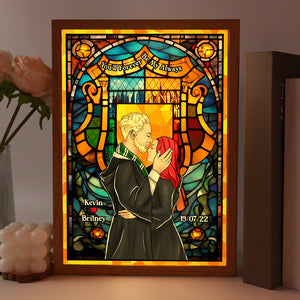 Personalized Gifts For Couple Light Frame Wizard & Witch With Stained Glass Art-Homacus