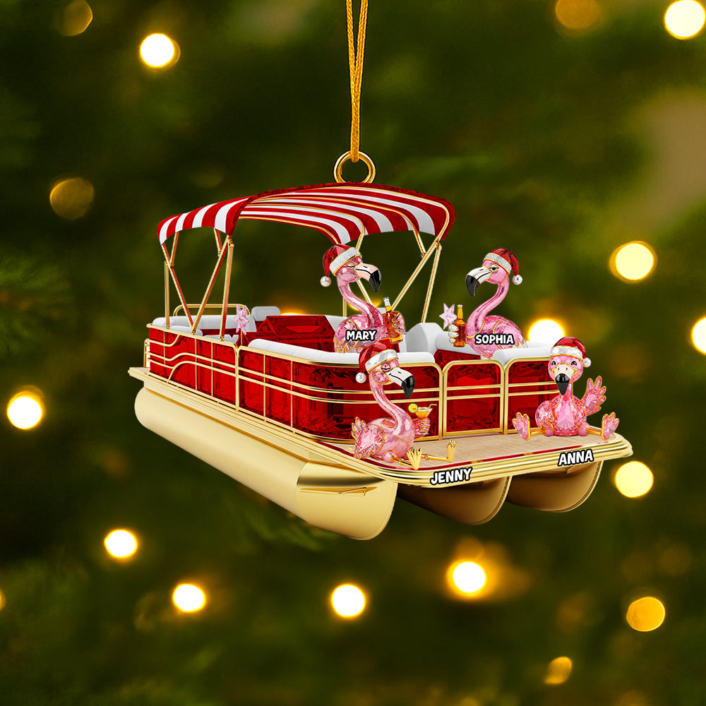 Flamingo Pontoon Christmas Acrylic Ornament Personalized Gifts For Family 02ohtn180825-Homacus