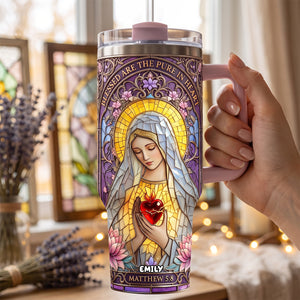 Blessed Pure Heart Tumbler With Handle - Personalized Gifts For Christian 02padh300626-Homacus