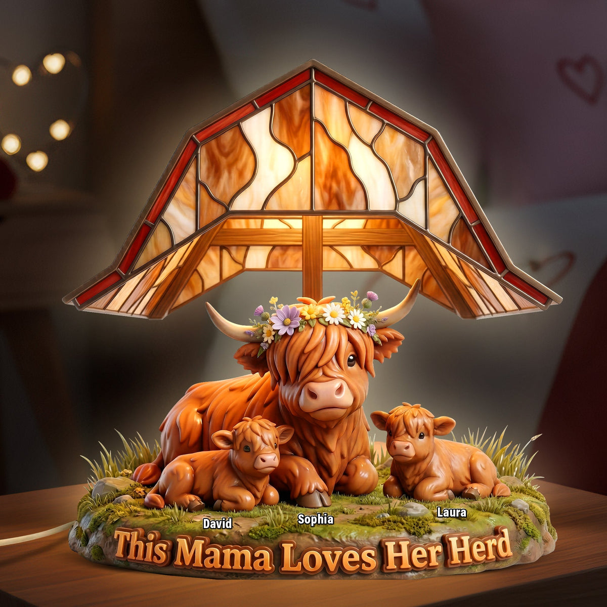 Highland Cow Herd Mama Acrylic Light Box - Personalized Gifts For Mom 02NAQN130426-Homacus