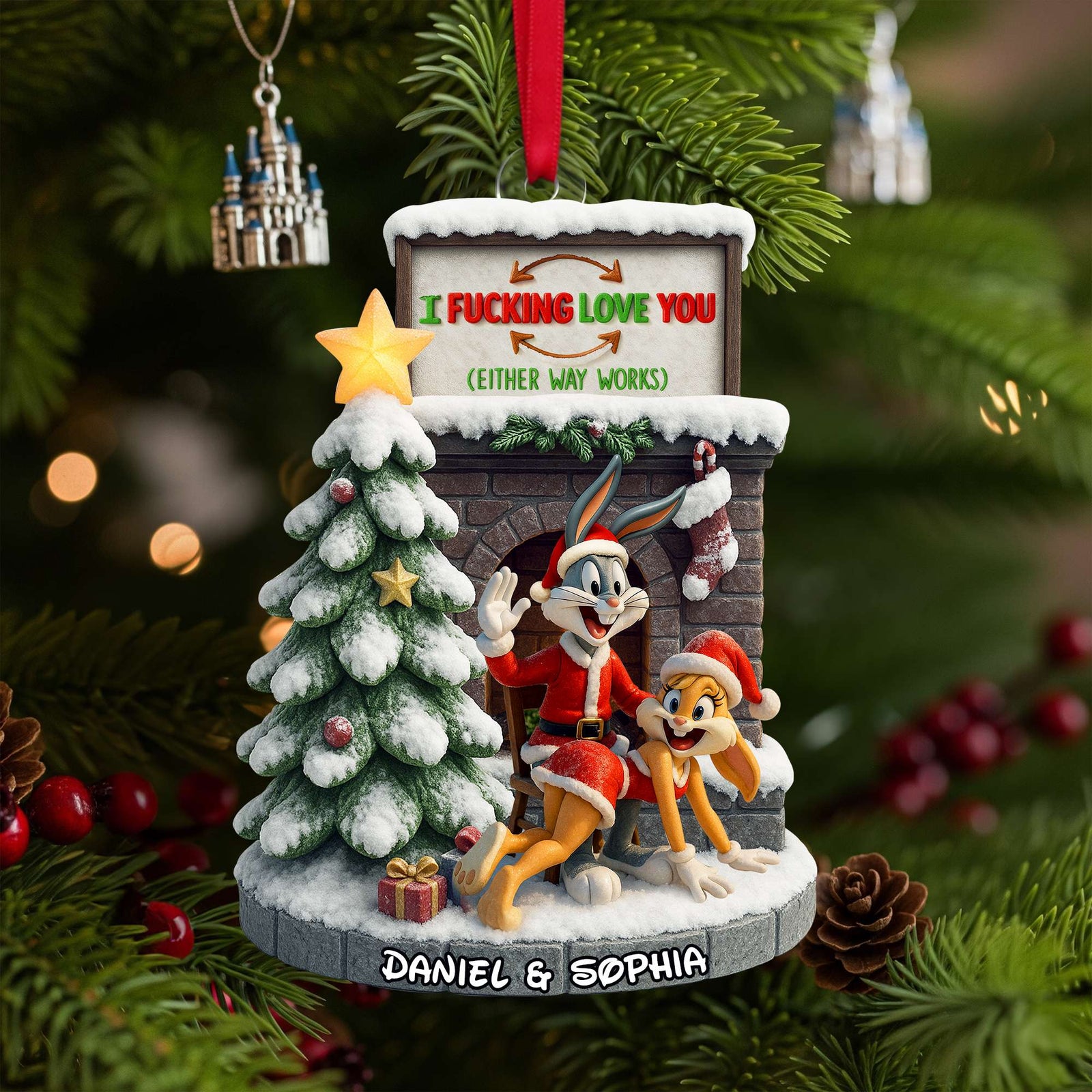 Playful Cartoon Couple Ornament - Personalized Christmas Gifts For Couple 06OHLU280825-Homacus