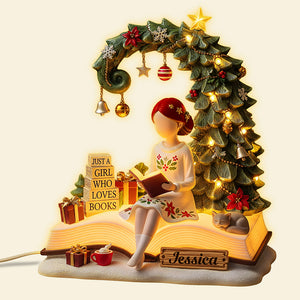 Book Girl Custom Shape Acrylic Christmas Light Box - Personalized Gifts For Book Lovers 01pgta041125-Homacus