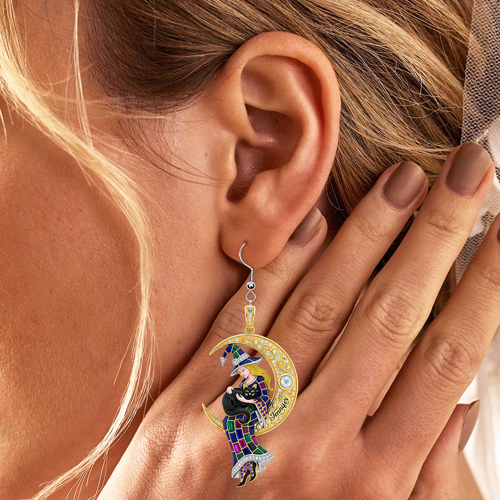 Black Cat & Witch Acrylic Earrings – Personalized Gifts For Witch Lovers 03naqn110725-Homacus