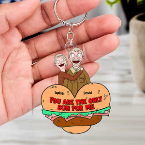 Personalized Gifts For Wife & Husband Keychain - Funny Couple With Burger-Homacus