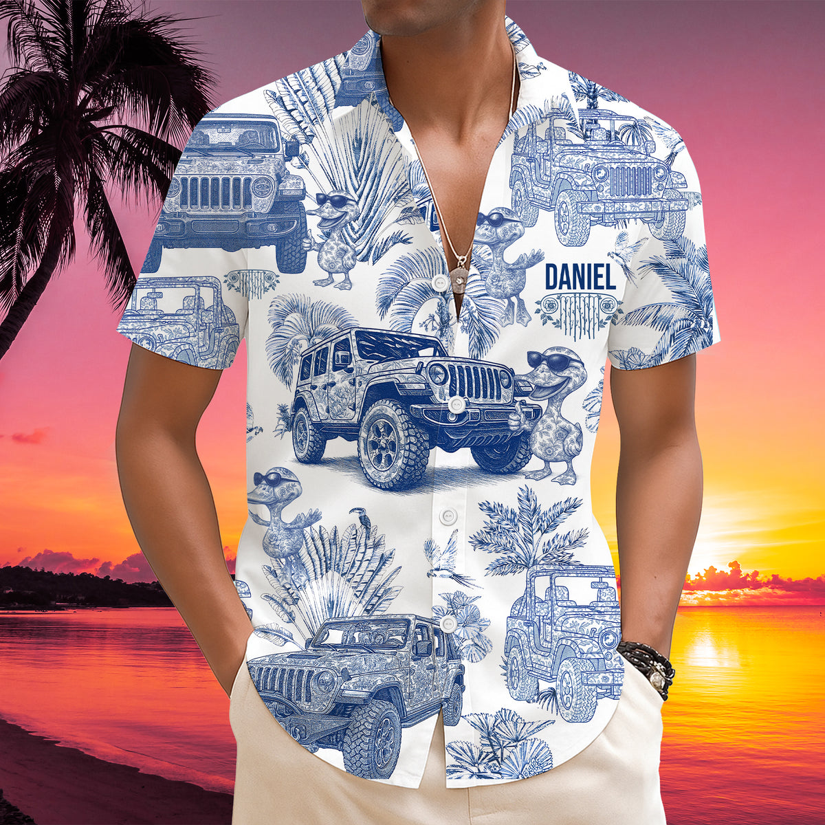 Vintage Toile Blue Pattern Hawaiian Shirt- Personalized Gifts For Off-road Lovers 01qhlu130625-Homacus